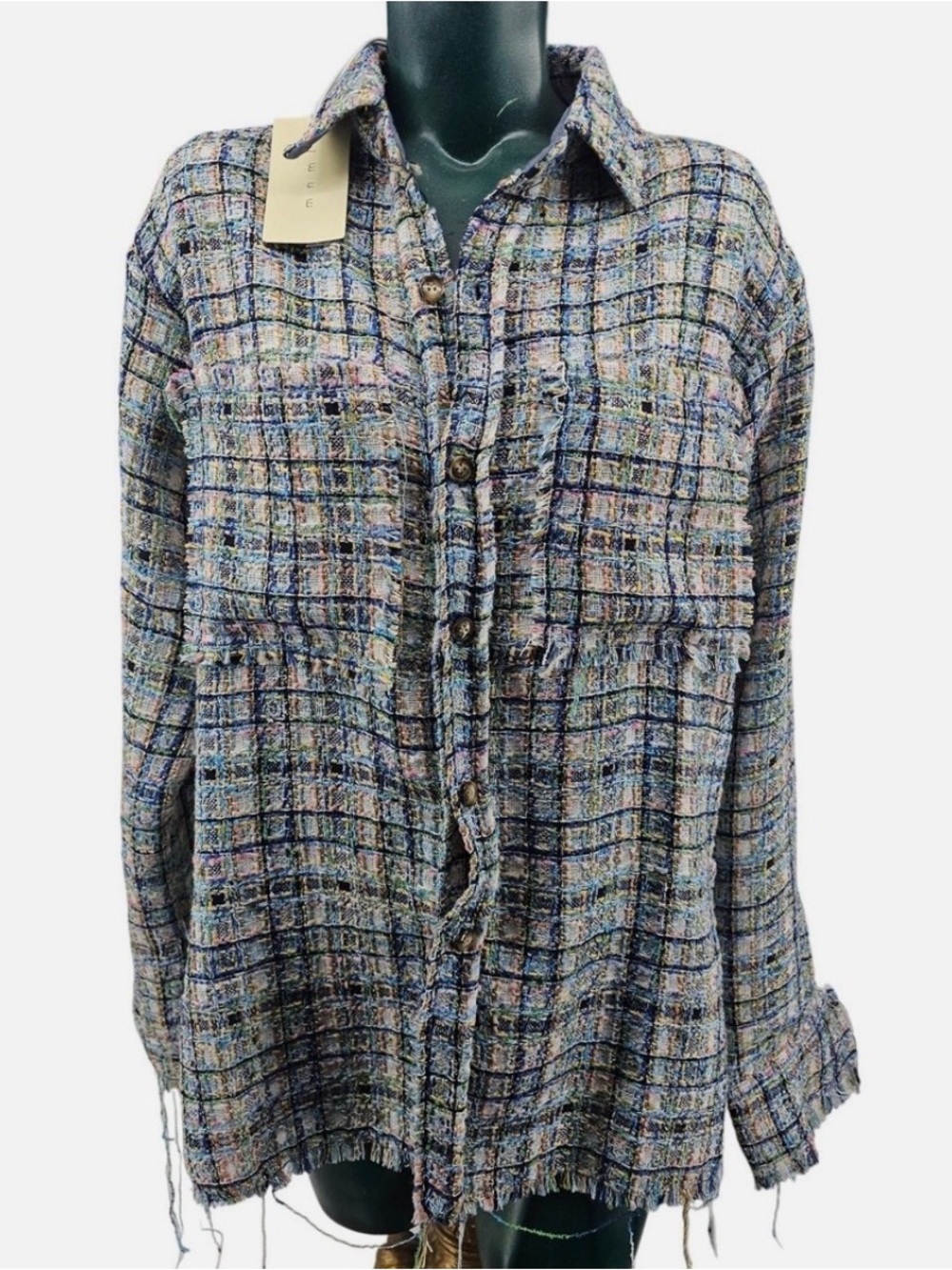 MNML Multicolor Tweed Plaid Button-Down Shirt Jacket